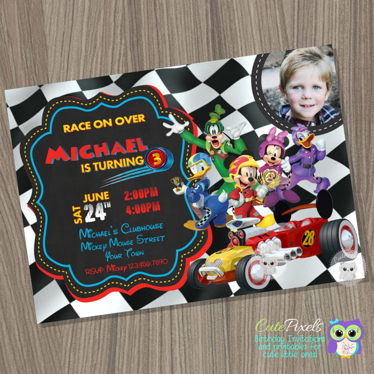 Mickey Mouse Roadster Racers Thank You Card Mickey and the | Etsy