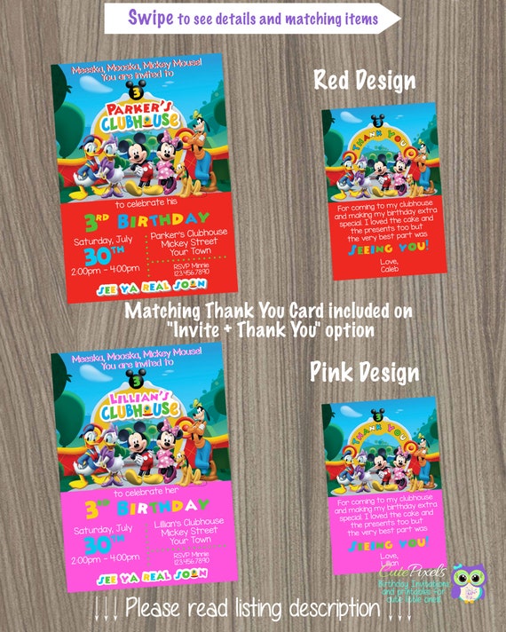 Minnie Mouse Invitation Mickey Mouse Clubhouse Invitation Etsy