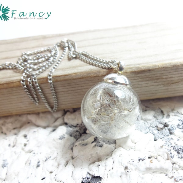 Sterling silver flower necklace, dandelion necklace, christmas gift for her, delicate necklace, small globe necklace, armenian jewelry