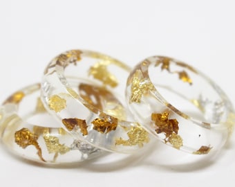 Resin ring with gold flakes,couple resin rings, crystal resin ring, clear resin rings, rings for him and her, men's resin ring, mens rings