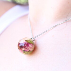 Real rose necklace, pressed rosebud jewelry,  real flower necklace, pressed flower jewelry with real rose