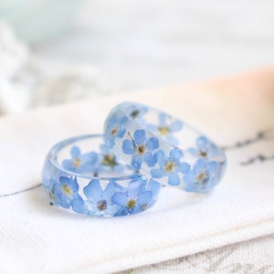 Forget me not ring, real flower ring, unique rings pressed flower jewelry, unique rings for women, girlfriend gift rings from flowers