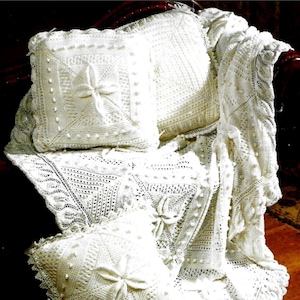 LEAF BABY Shawl/Throw/Afghan & 3 Cushion Covers Vintage Knitting Pattern Download