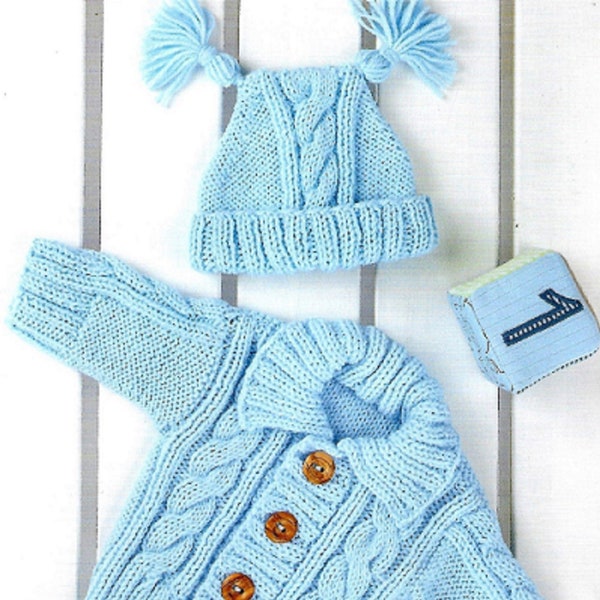 8361 BABY SET Cardigan & Hat/Cable Jacket Matching Hat  Brand New Knitting Pattern PDF  Download