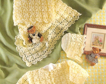 Completo giacca cuffia e scialle BABY LACE / Regalo per baby shower / Regalo per neonato / Modello all&#39;uncinetto per outfit in pizzo per neonati - Download PDF