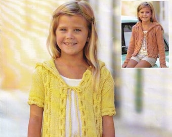 2358 Girl's Aran Cardigans with Cable Style Design/ Cute Cardigans/Boho Style Child Cardigans PDF Knitting Pattern