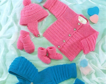 U12 Baby Jacket, Cardigan, Hat, Mitts & Bootees  Knitting Pattern Instant Download