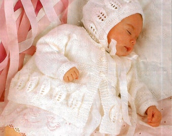 NEWBORN TRADITIONAL Baby Coat Bonnet & Bootees/Baby Set/Baby Shower Gift PDF Knitting Pattern