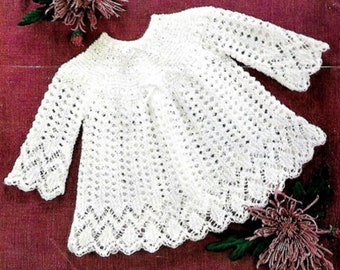8537 BABY ANGEL Top/ Pretty Lace Outfit/ Baby Girl Outfit Original 1970's Vintage PDF Digital Knitting Pattern