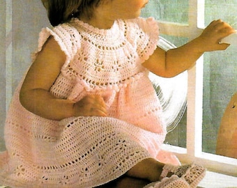 Cinderella Baby Girl's Pretty Dress & Shoes/ Baby Summer Dress/ Flower Girl Outfit  Vintage Crochet Pattern pdf  Download