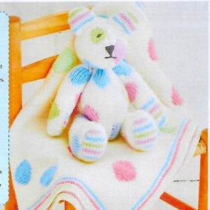 BABY BLANKET & Teddy Bear/ Dotty Set/Rainbow Baby Set/Baby Shower Gift/ New Baby Gift Knitting Pattern PDF Download