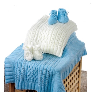 183 BABY BLANKET & Bootees Set/Cable Blanket Set/Baby Shower Gift Brand New Knitting Pattern PDF Download