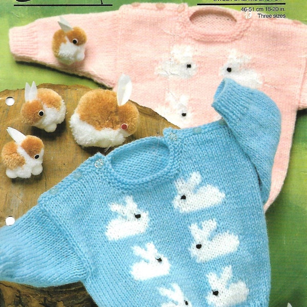 8247 BABY BUNNY Sweaters/ Cute Baby Jumpers/ Rabbit Baby Girl/Baby Boy Sweaters Vintage Knitting Pattern PDF Download