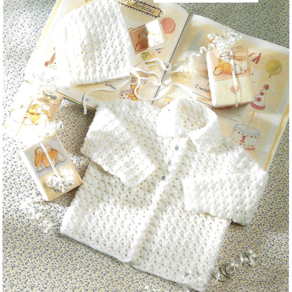 T188 Baby Crochet Coat/Jacket & Bonnet Crochet Pattern Baby Shower Gift PDF Instant Download