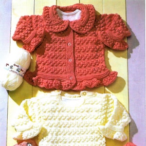 966 Baby Cardigan & Tunic/Girl&#39;s Sweater and Cardigan/Frill Peplum Cardigan Knitting Pattern PDF Download