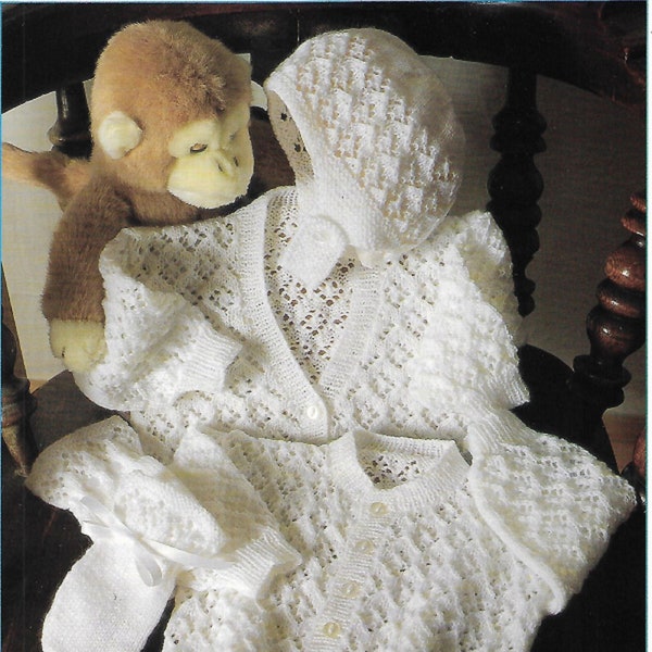 1095 Baby's Lace Cardigan, Hat & Mittens  Knitting Pattern PDF Download