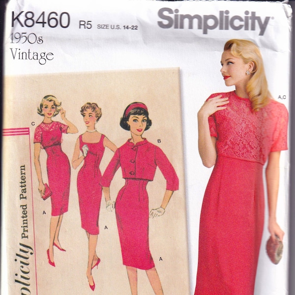 SIMPLICITY K8460 Vintage Style Ladies Wiggle Dress & Cropped Jacket Original Uncut Sewing Pattern