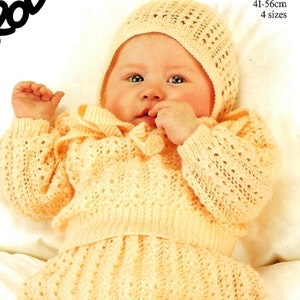 14906  PRETTY BABY Lacy Girl Set Cardigan Sweater Skirt Bonnet Trousers Knitting Pattern PDF Download