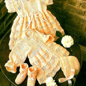 BABY DRESS Jacket, Bonnet &Bootees Vintage Knitting Pattern PDF Download