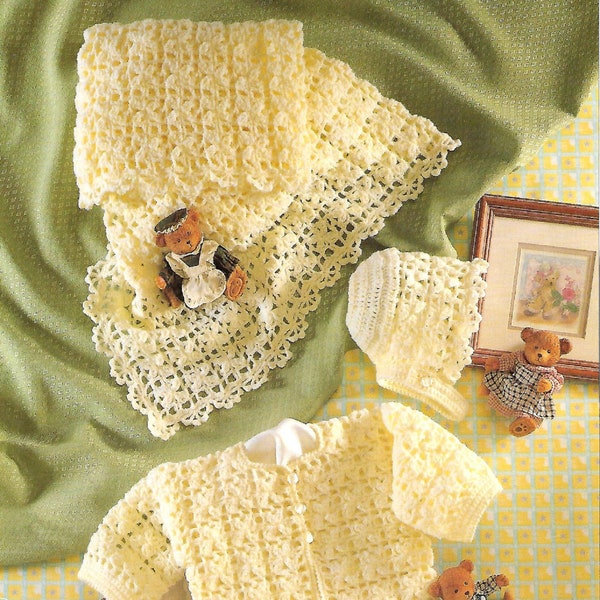 3884 BABY LACE Set Jacket Bonnet & Shawl /Shower Gift/New Baby Gift/ Baby Lace Outfit Crochet Pattern PDF Download