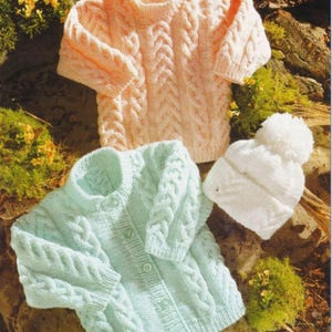 PDF KNIT Baby Cardigan Sweater & Hat /Cosy Baby Set Knitting Pattern PDF Download