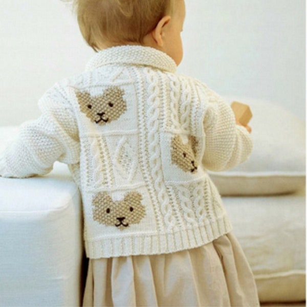 TB1 BABY/TODDLER Cute Teddy Bear Cardigan /Motif Jacket Knitting Pattern PDF Download