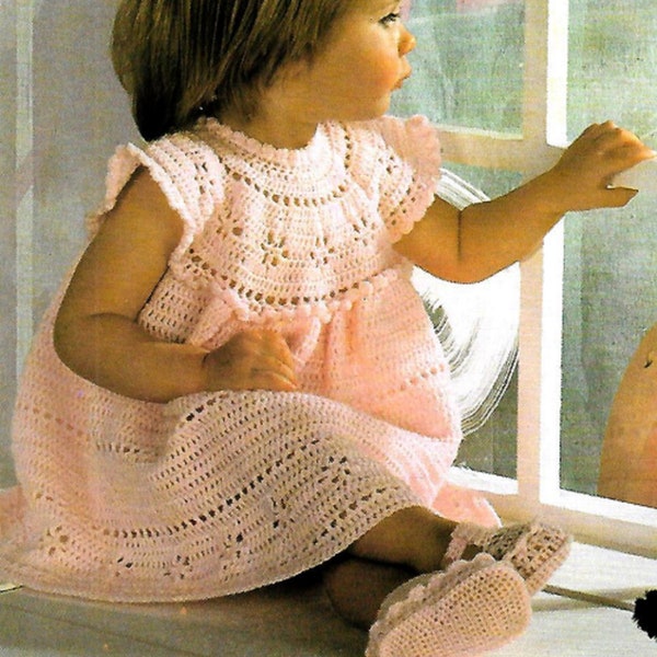 Cinderella Baby Girl's Pretty Dress & Shoes/ Baby Summer Dress/ Flower Girl Outfit  Vintage Crochet Pattern pdf  Download