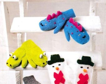 NOVELTY ANIMAL MITTENS Cute Children's Mittens featuring Animals Knitting Pattern pdf Download