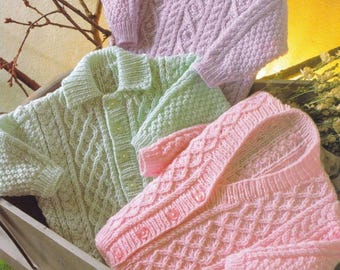 BABY KNIT Cosy & Cute Baby to Toddler Cardigans and Sweater Aran Style Pattern PDF Download