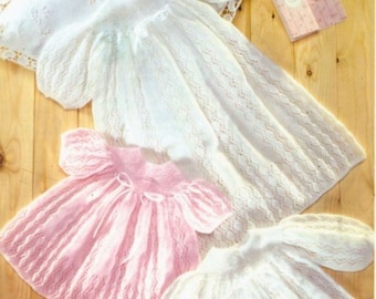 5343 TAUFE/Baby Tauf Outfit/Kleidermantel Kleid Spitze Erbstück Set Strickmuster PDF Download