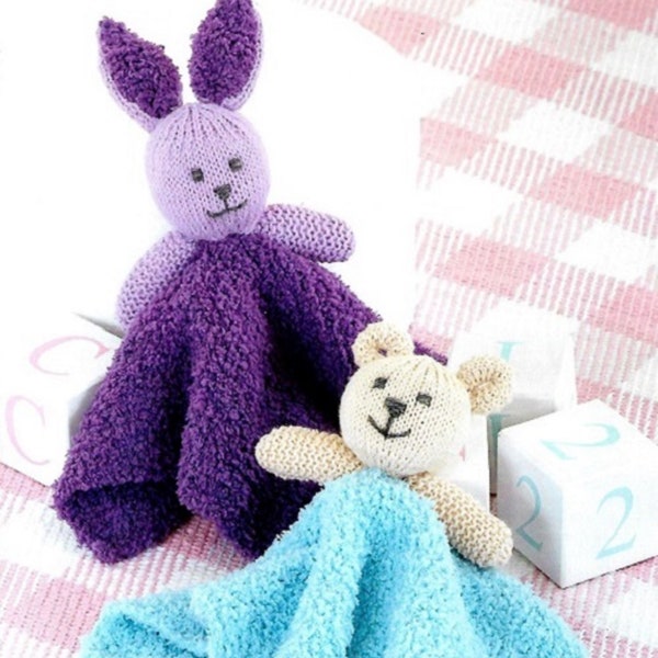 4542 BABY TOYS/ Teddy Bear & Bunny Blanket Comforters/ Baby Lovey New Knitting Pattern PDF Download