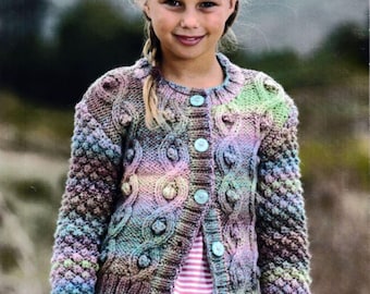 CABLE KNIT  Pretty Girl's Cable Cardigan Knitting Pattern/ Rainbow Chunky Cardigan PDF Download
