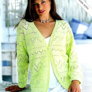 LADIES KNIT Pretty Eyelet Cardigan Lace Design Includes Larger Sizes Knitting Pattern PDF Download