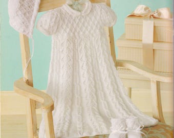 BABY&#39;S TAUFE/Segen Kleid/Traditionelles Baby Kleid mit Mütze & Schühchen Strickmuster PDF Download.