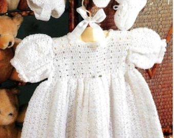 PRETTY BABY Lacy Classic Heirloom Style Dress Bonnet & Bootees Original Crochet Pattern PDF  Download