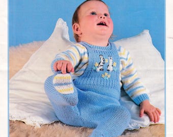 BABY KNIT Argyll 113 Original Vintage Knitting Pattern Baby Jumper & Dungarees