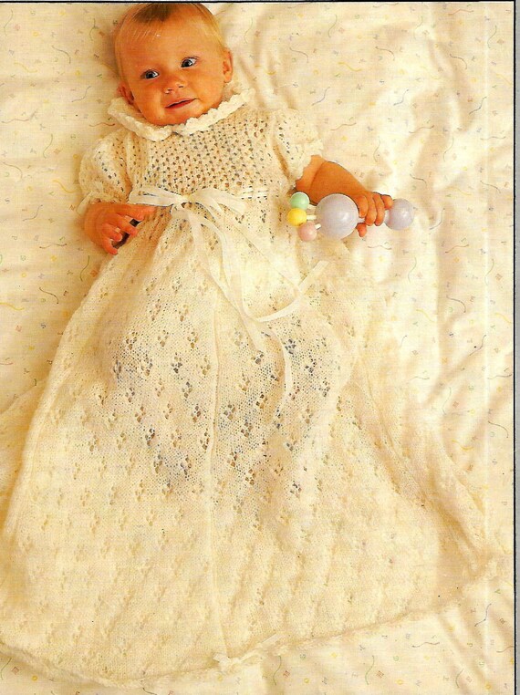 8210 Baby Christening Set Baby Gown Dress Bonnet Set Knitting Pattern PDF Download