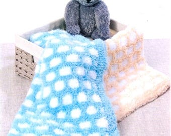 NEW BORN KNIT  Cosy Honeycomb Pram/Cot Blanket & Cute Teddy Bear New Baby Gift Knitting Pattern pdf Download