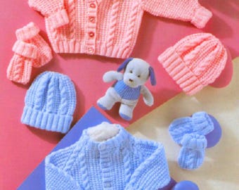 BABY KNIT Cable Style Cardigans, Hat & Mittens Set/Baby Gift/ Cosy Outfit  Knitting Pattern Download