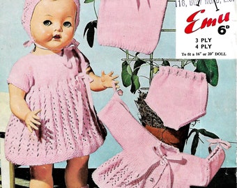 EMU 8014 Vintage Doll Knitting Pattern Instant Download