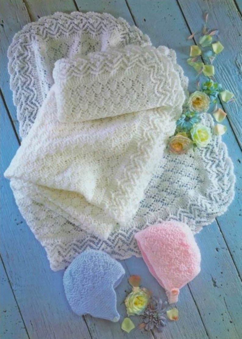 3882 BABY LACE Shawl, & Hats/ Baby Blankets/Baby Gift/Cot/Pram Covers Knitting Pattern PDF Download image 1