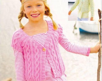 ARAN CARDIGANS Girl's Cute Cardigans in Aran Knitting Pattern PDF Download.