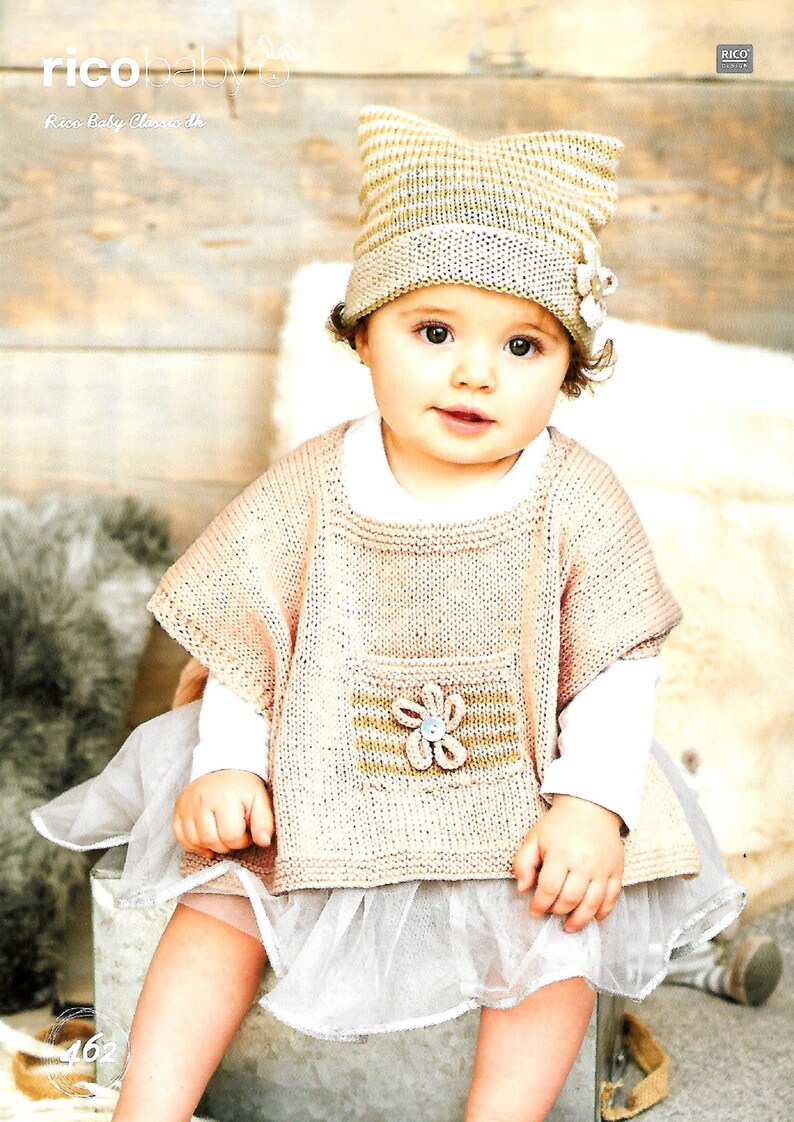 BABY RICO 462 Ponchos and Hats New Knitting Pattern