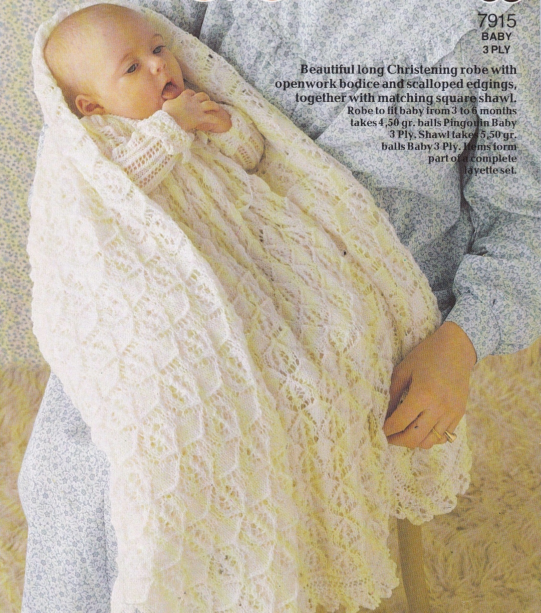 VINTAGE CHRISTENING Robe & Shawl Set/lacy Traditional Baby Set Knitting ...