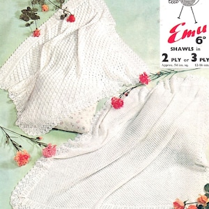 942 BABY Raspberry & Lattice Shawls Original Vintage Knitting Pattern PDF Download