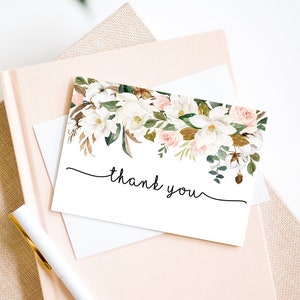 Spring Floral Thank You Card, Bridal Shower Thank You, Folded A2 Card, Printable PDF File Instant Download Watercolor Blush Greenery LDC-MAG image 1