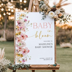 Baby in Bloom-Babyparty-Willkommensschild, Wildblumen-Babyparty-Schild, 18x24 Schild, Floral druckbare bearbeitbare Vorlage Sofort-Download, MILLIE