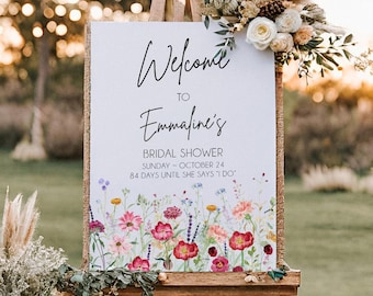 Fall Wildflower Bridal Shower Welcome Sign, Autumn Bridal Shower Floral Sign, Wedding, Printable Editable Template Instant Download LDC-RUBY