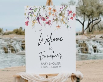 Wildflower Baby Shower Welcome Sign, Baby Shower Floral Sign, 18x24 Sign, Printable Editable Template Instant Download LDC-WIL