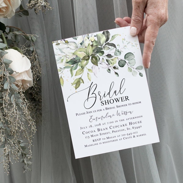 Greenery Bridal Shower Invitation, Bridal Shower Invite Template, Instant Download DIY Printable Editable Wedding Card  LDC-HER